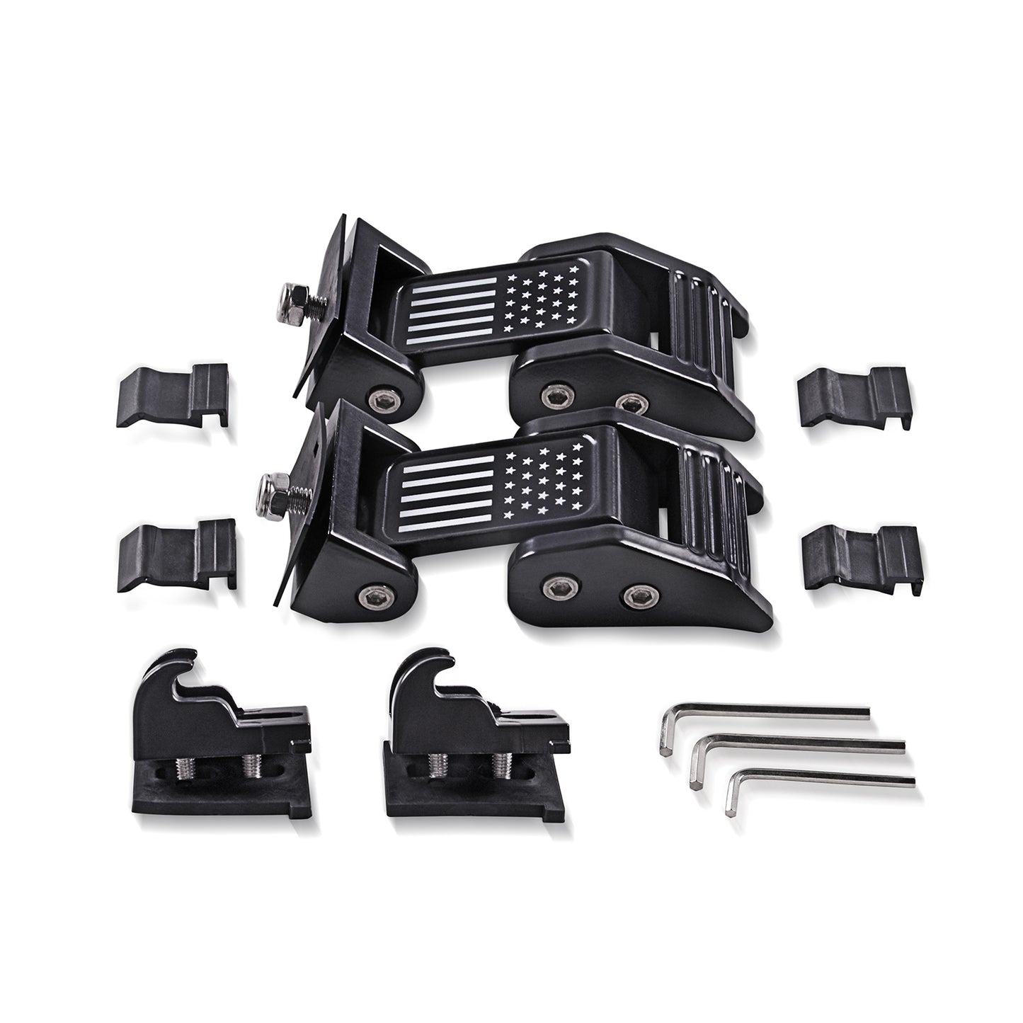 GOCPB Aluminum Hood Latches with U.S. Flag, Adjustable Hood Latches Lock Catch Compatible with 2007-2018 Jeep Wrangler JK JKU Rubicon Sahara Sport 2018 2019 2020 2021 Rubicon Sahara Sport JL JLU