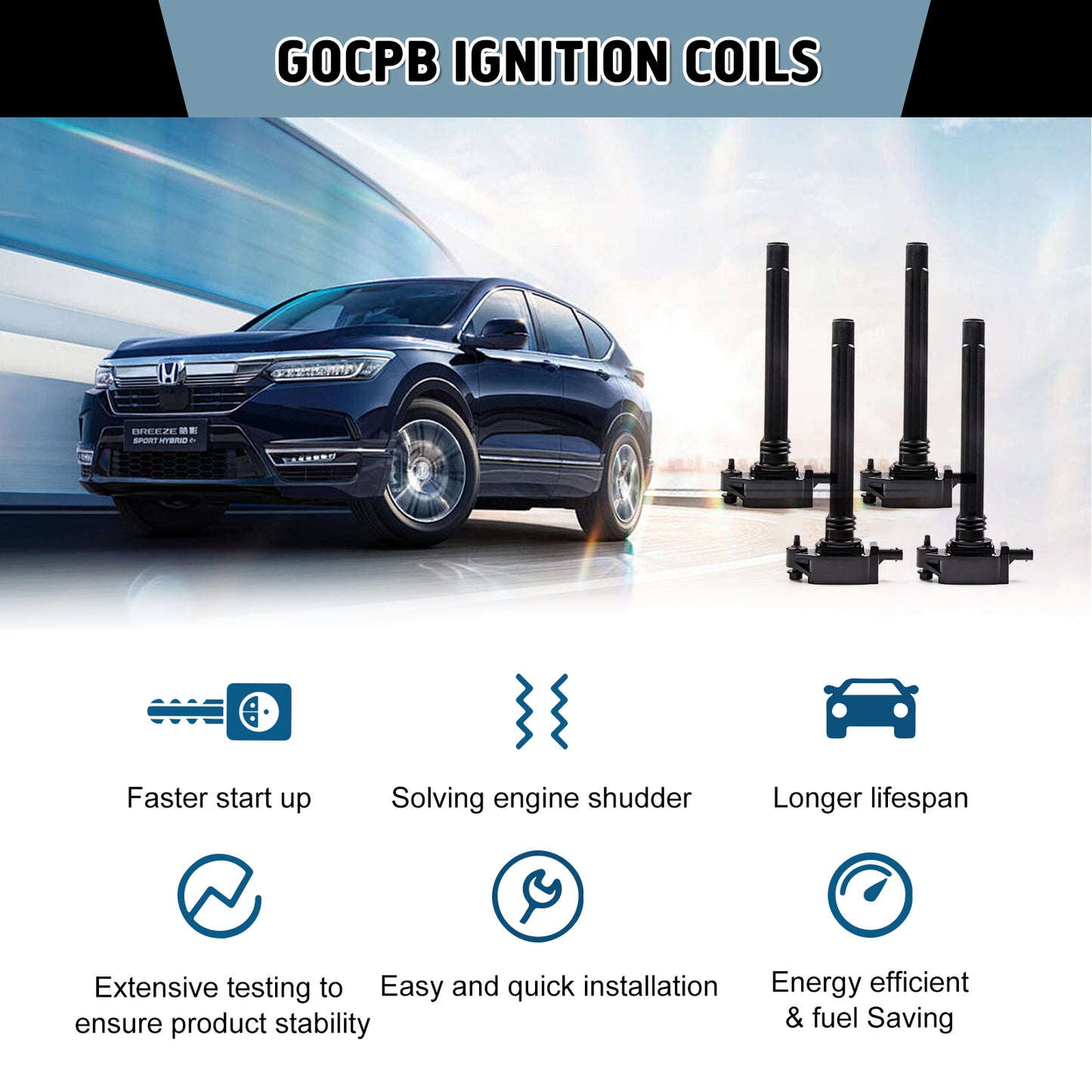 GOCPB Ignition Coil Pack Set of 4 for 2015-2021 Jeep Renegade Cherokee Compass 2.4L L4, 2015-2019 Ram ProMaster, 13-16 Dodge Dart, 15-17 Chrysler 200, 16-18 Fiat 500X Replaces UF751 UF754