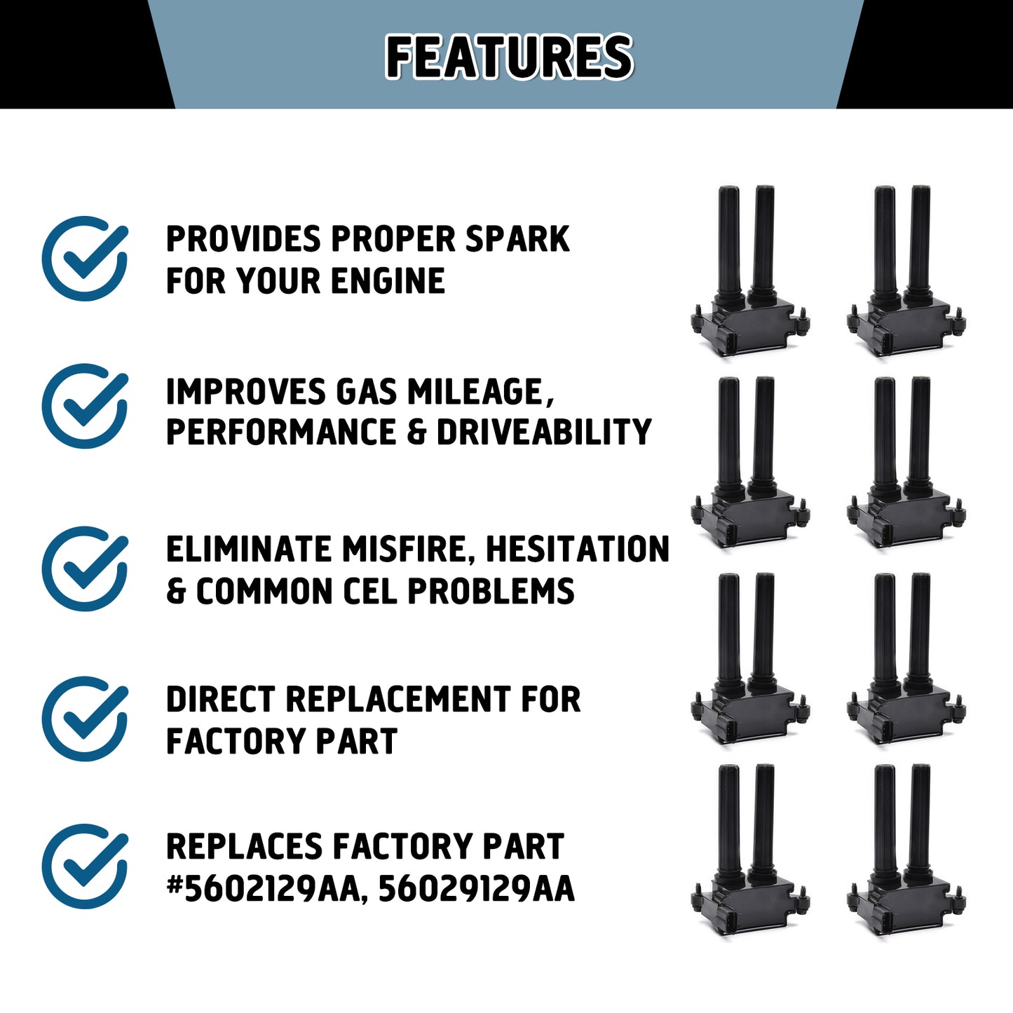 GOCPB Ignition Coils Set of 6 for 2009 2010 2011 2012 2013 2014 2015 Dodge Ram 1500/2500/3500 5.7L 6.1L 6.4L Jeep Grand Cherokee Chrysler 300 Charger Durango OE Replacement Coil Packs UF504 C1526