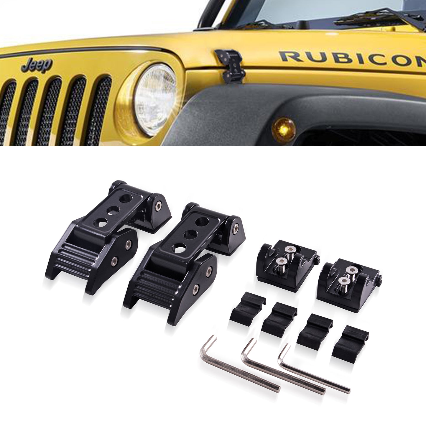 GOCPB Kit de verrouillage pour loquets de capot de Jeep compatible avec Jeep Wrangler JK JL Gladiator JT 2007-2023, noir