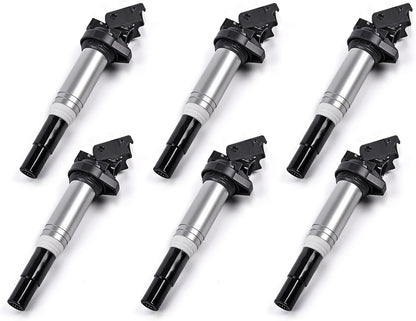 Ignition Coil Pack Set of 6 Replacement for Bosch 0221504470 12138616153 12137594937 12138657273 12137562744 Compatible with BMW 325i 335i 328i 525i 530i 330i 650i X3 X5 M3