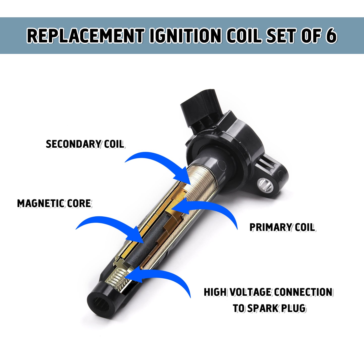 Ignition Coil Set of 6 Compatible with 2005-2016 Toyota Lexus Scion Vehicles 2.7L 3.5L V6 Ignition Coil Pack Fits Camry V6 Avalon Sienna Rav4 and more 90919-A2005 90919-A2007 673-1309