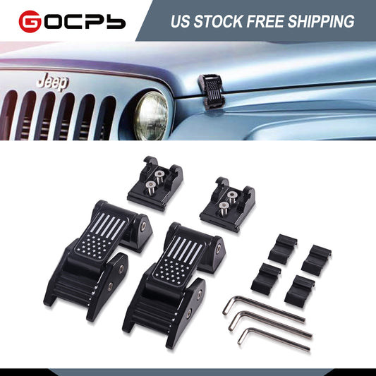GOCPB Aluminum Hood Latches with U.S. Flag, Adjustable Hood Latches Lock Catch Compatible with 2007-2018 Jeep Wrangler JK JKU Rubicon Sahara Sport 2018 2019 2020 2021 Rubicon Sahara Sport JL JLU