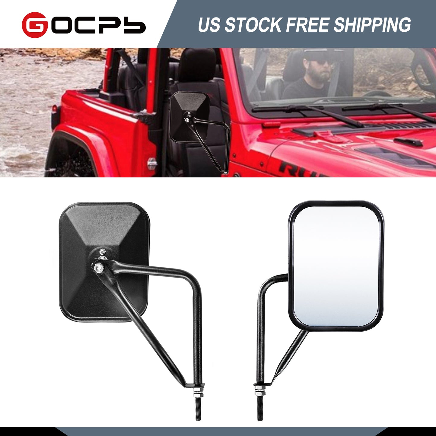 Mirrors Doors Off Side View Mirrors Compatible with 1987-2024 J eep Wrangler CJ YJ TJ JK JL Unlimited Rectangle-Universal Jeep Doors off Mirrors