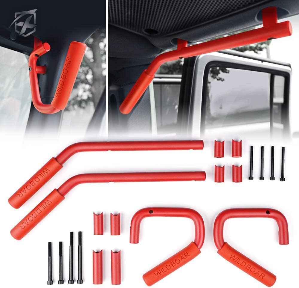 GOCPB Poignées en acier compatibles avec Jeep Wrangler avant et arrière, support manuel pour Jeep Wrangler JK 2007-2018 (une paire) Rouge